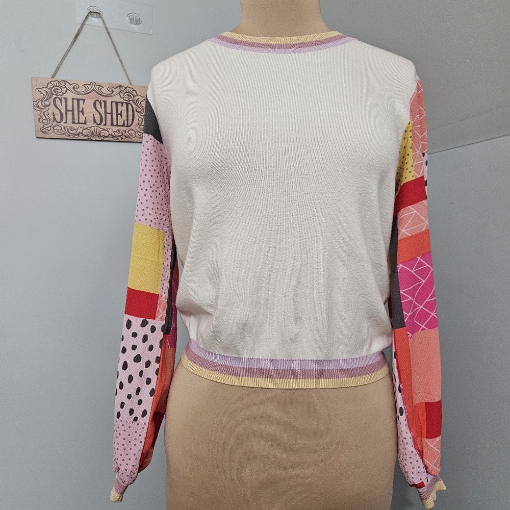 Fate Patchwork Colorblock Long Sleeve Sweater Top… - image 2